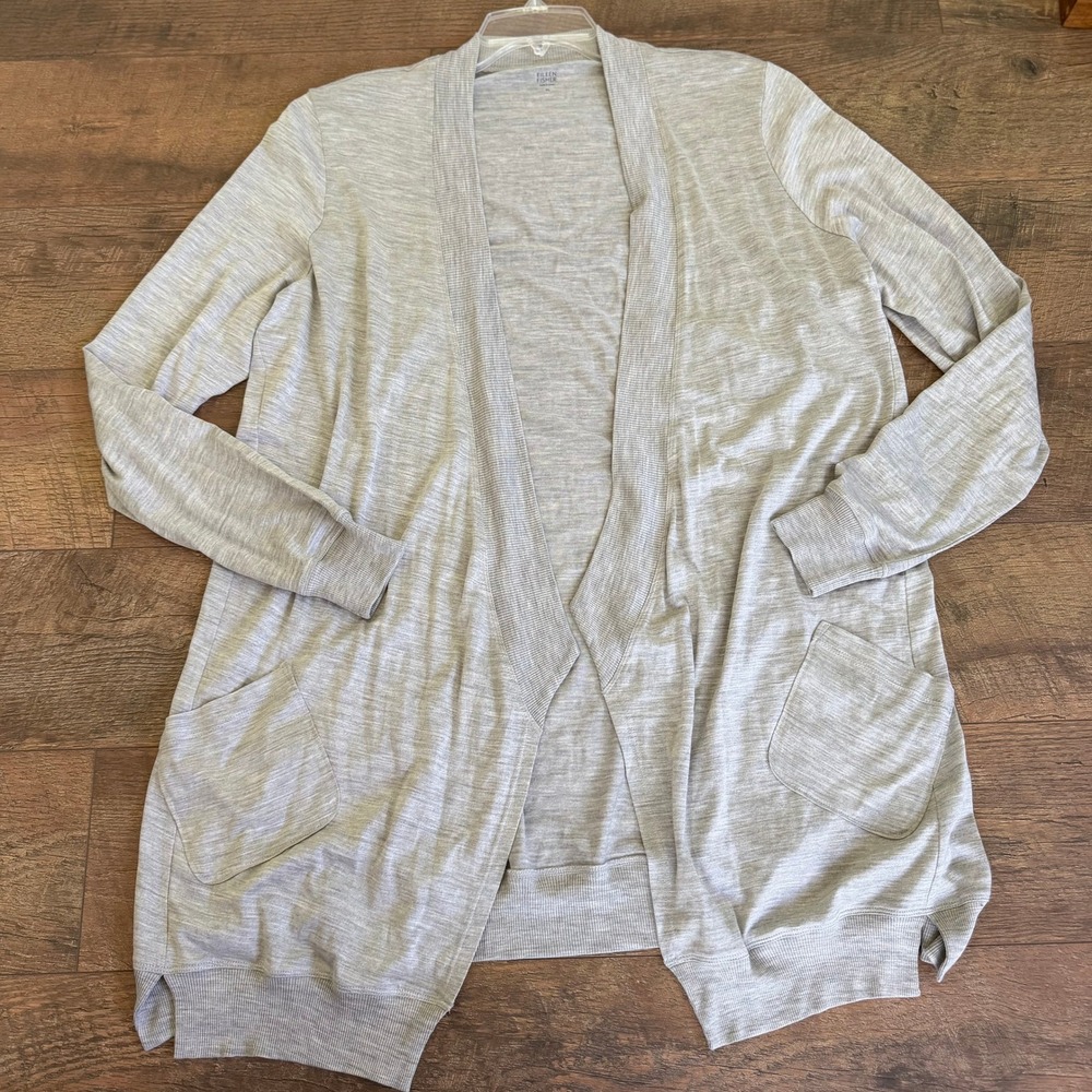 NWT Eileen Fisher Artful‎ Cardi Womens XL Dark Pearl Grey